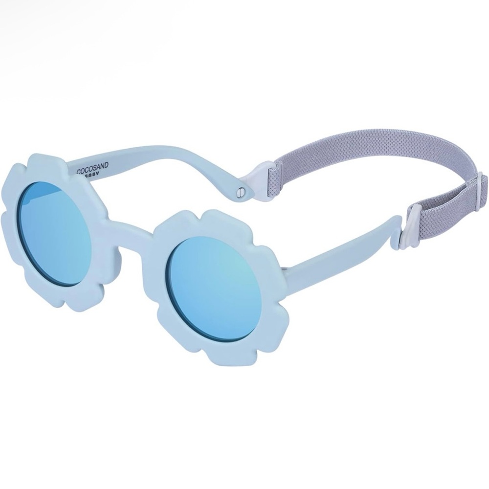 NEW CocoSand Polarized Baby Sunglasses, Blue Flower Shape, Size 0-2 Years UVprot